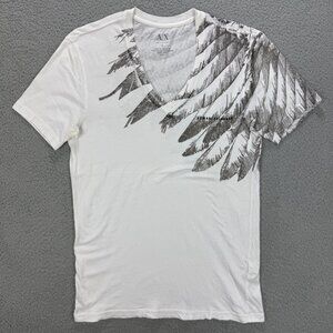 Armani Exchange T Shirt Mens Small S White Wings Feather V Neck Graphic Tee AX